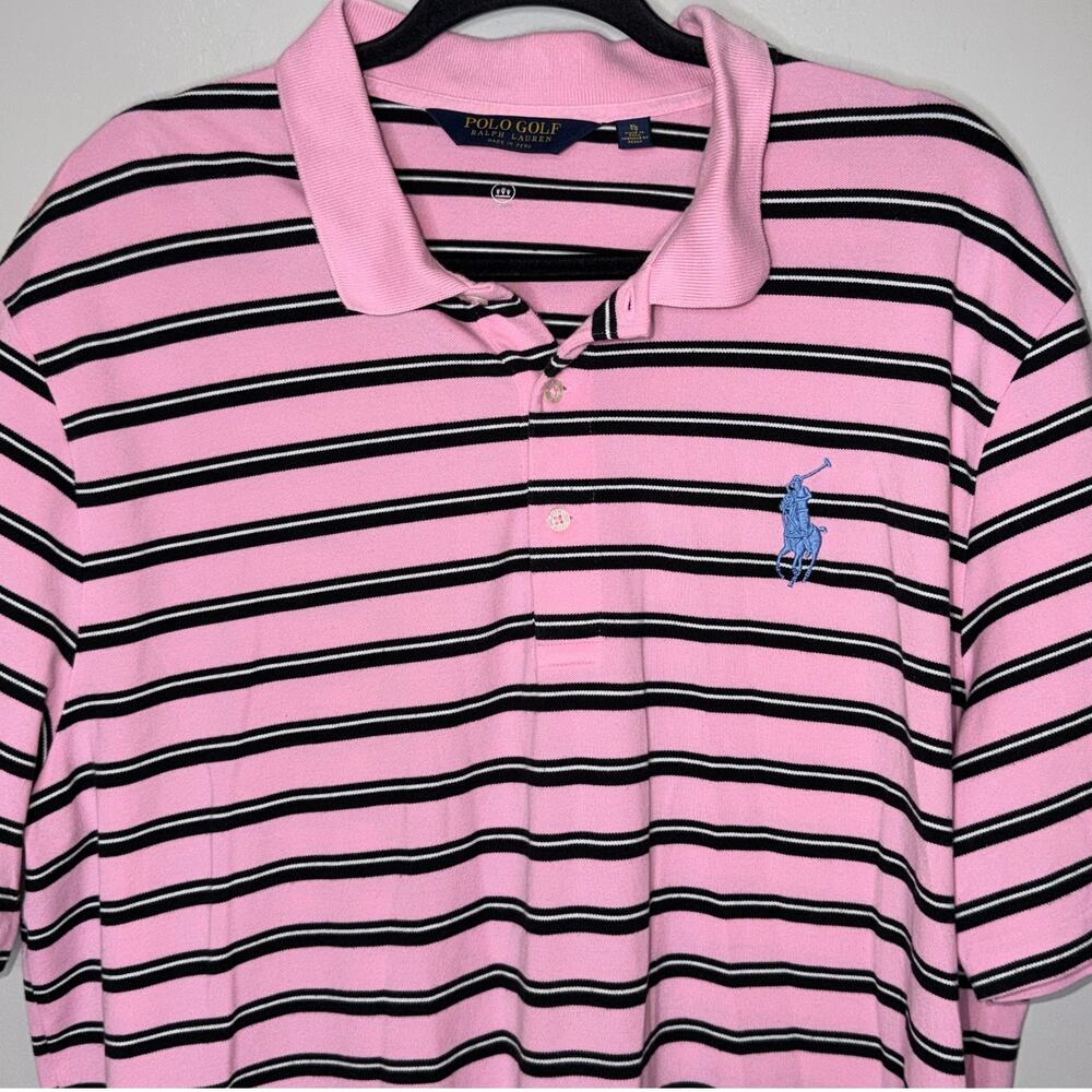 Polo Ralph Lauren Mens Size XL Pink Blue Stripe Short Sleeve Big Pony Golf Polo